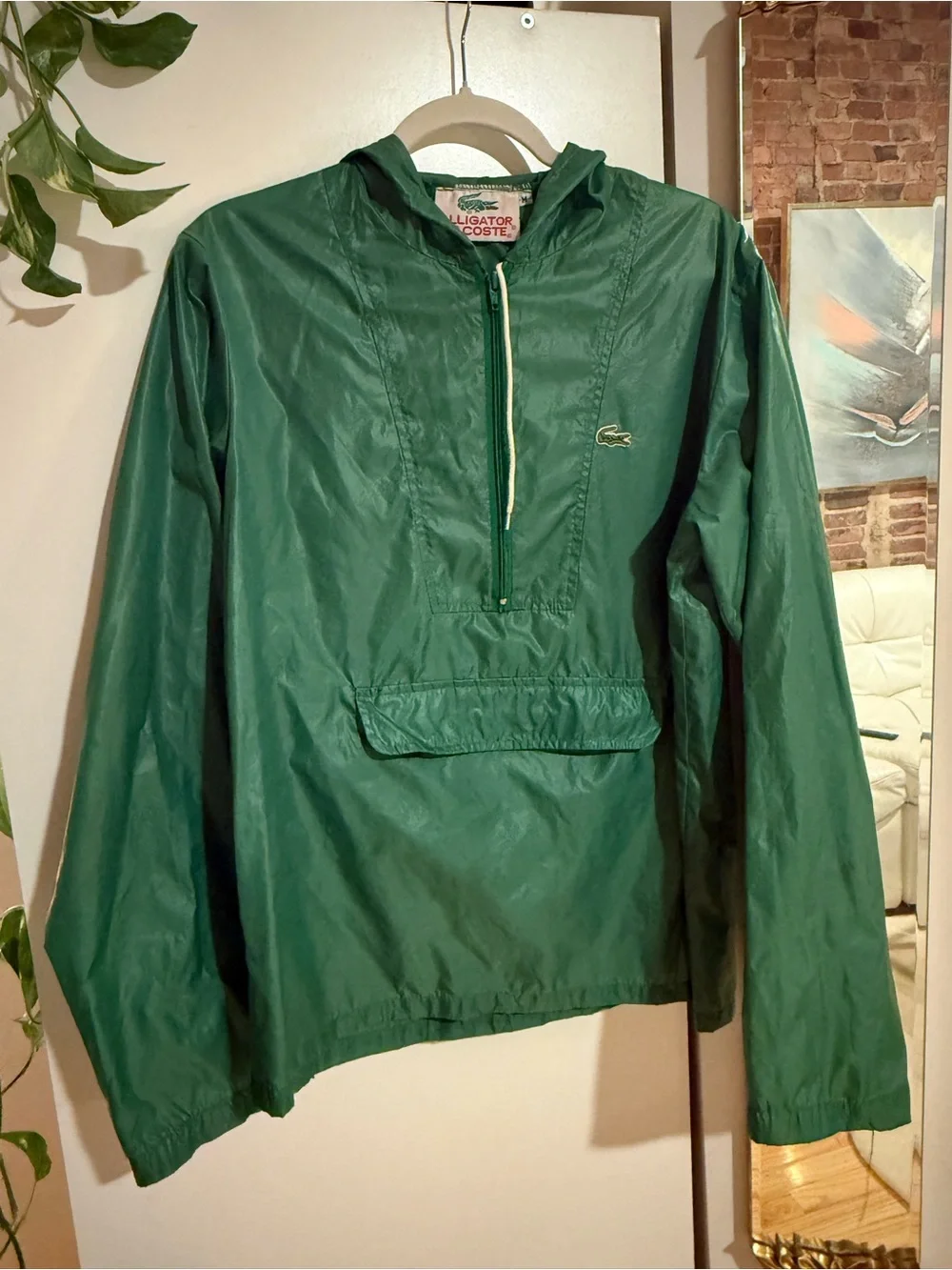 Lacoste 80s Green Pullover Windbreaker with Hood
